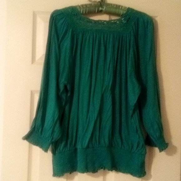 Allison Brittney Green Smocked Ruffled Blouse 3/4 Sleeve 1X - Picture 5 of 8